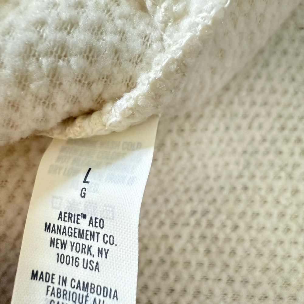 Aerie Sherpa Half Zip Pullover Cream Fleece Sweater Size L - Picture 3 of 4